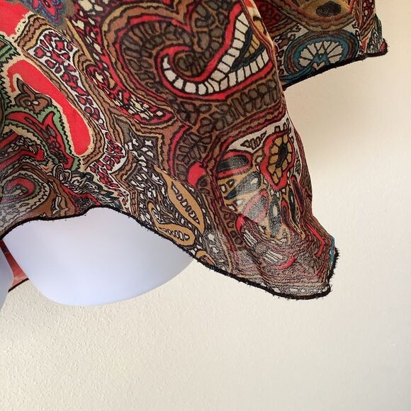 Chico’s Red Bohemian Hippie Whimsygoth Romantic Fairy Silk Paisley Blouse Size 1 - Picture 12 of 12